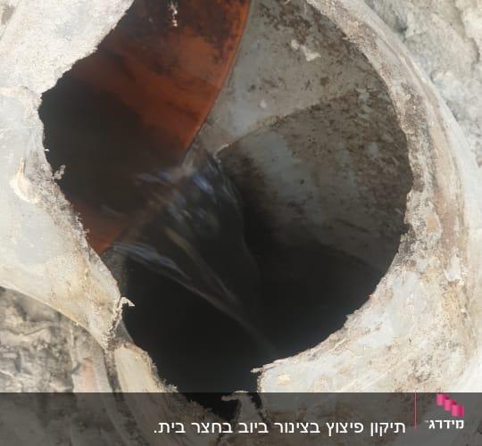 צינור שבור עם מים זורמים בתוכו